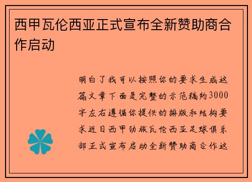 西甲瓦伦西亚正式宣布全新赞助商合作启动 西甲瓦伦西亚正式宣布全新赞助商合作启动